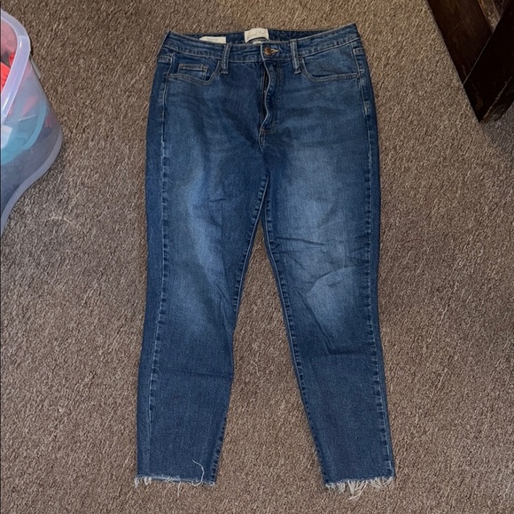 Blue Ankle Length Jeans with Frayed Hem - Picture 1 of 4